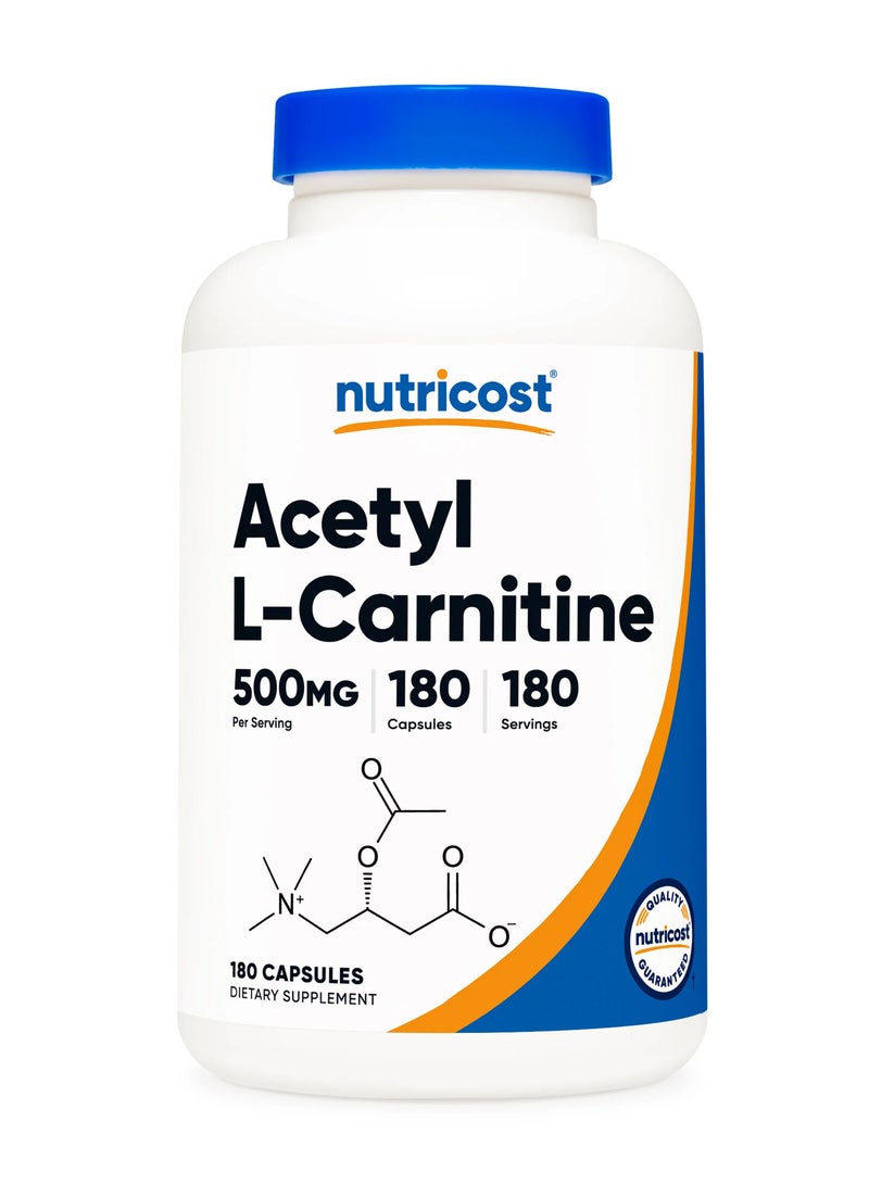 Nutricost Acetyl L-Carnitine (ALCAR) 500mg, 180 Capsules, 180 Servings - Non-GMO and Gluten Free, 1 Capsule per Serving - Image 1