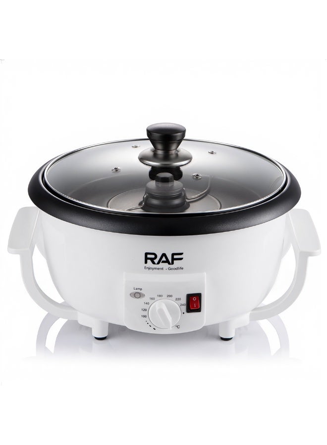 آر إيه أف محمصة قهوة كهربائية RAF R.15601 - آلة تحميص حبوب قهوة منزلية بقوة 1200 واط مع تحكم قابل للتعديل في درجة الحرارة، وأسطوانة غير لاصقة وغطاء شفاف - Image 2
