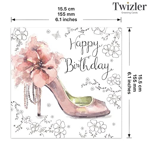 TWIZLER Happy Birthday Card for Women - Watercolor Shoe Design - 6.1 x 6.1 inch Card with Envelope - Image 3
