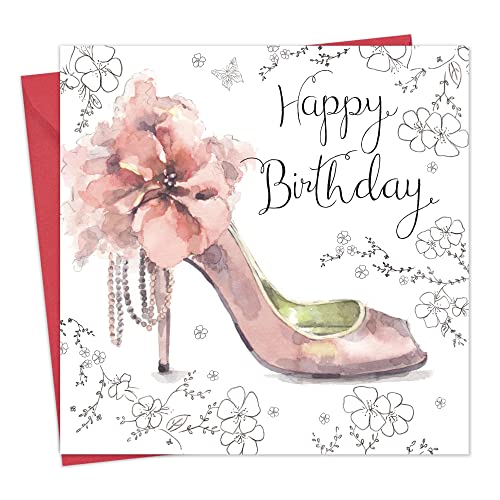 TWIZLER Happy Birthday Card for Women - Watercolor Shoe Design - 6.1 x 6.1 inch Card with Envelope - Image 1