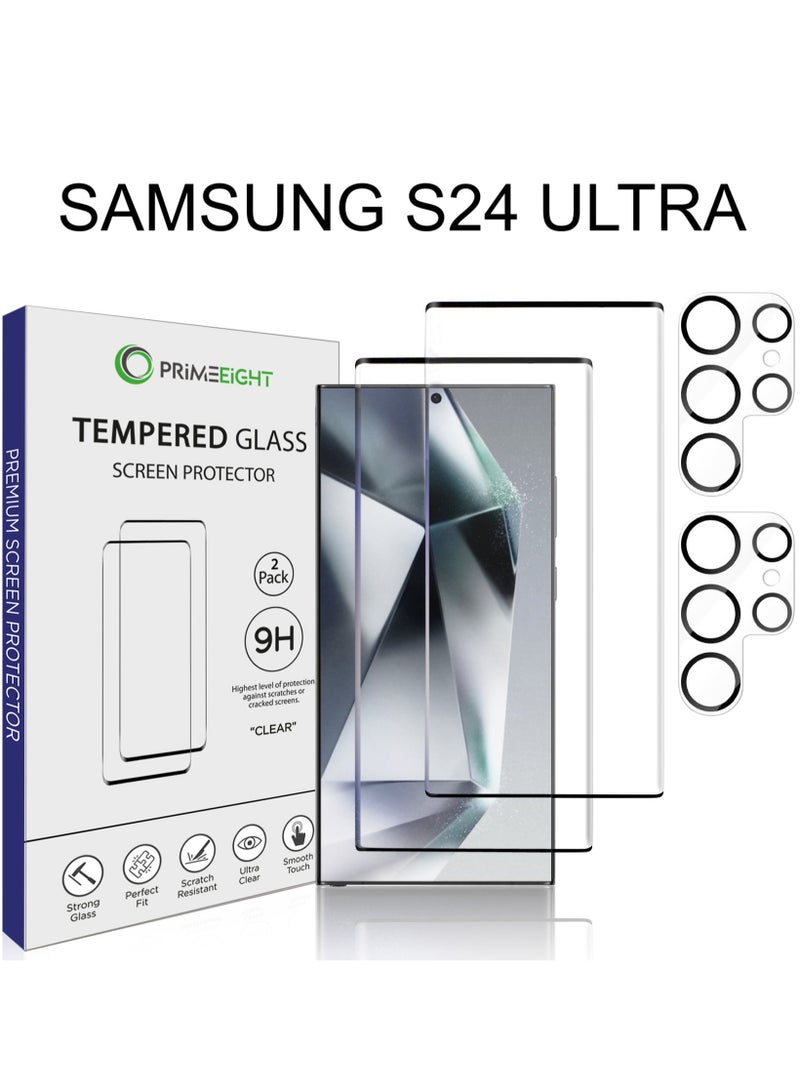 PRIMEEIGHT [2 PACK] Samsung Galaxy S24 ULTRA Screen Protector 6.8 Inch Display + [2 PACK] Camera protector Ultra Thin 9H Hardness Tempered Glass Easy to Install HD Clear Screen Protector S24 ULTRA - Image 1