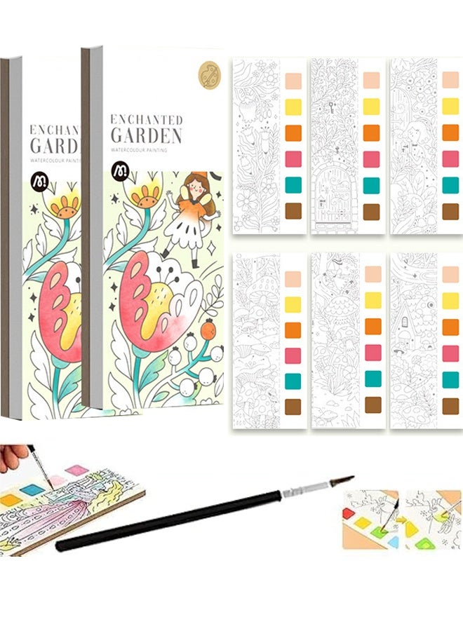 MiDeer 2PCS Pocket Watercolor Painting Book with Brushesn Pocket Watercolor Drawing Book Watercolor Paint Bookmark Magic Water Coloring Books for Kids School Improve Your Child's Creativity & Concentration - Image 1