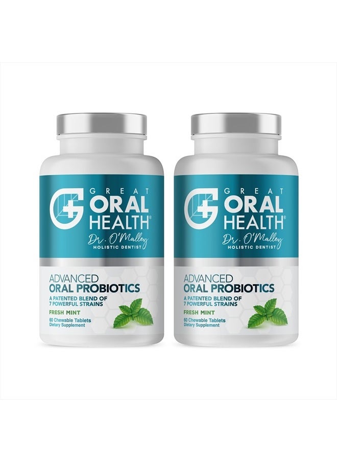 Great Oral Health - Oral Probiotics for Mouth Bad Breath Treatment for Adults: Dentist Formulated BLIS K12 M18 Advanced Oral Probiotics for Teeth and Gums, 60 Chewable Oral Health Probiotics Supplement Tablets (Mint 2pk) - Image 1