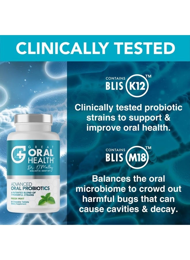 Great Oral Health - Oral Probiotics for Mouth Bad Breath Treatment for Adults: Dentist Formulated BLIS K12 M18 Advanced Oral Probiotics for Teeth and Gums, 60 Chewable Oral Health Probiotics Supplement Tablets (Mint 2pk) - Image 1