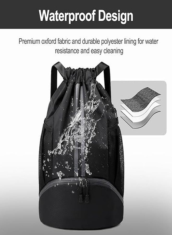 Sports Drawstring Bag Backpack for Men Women - Basketball Bag Gym Backpack Dedicated Shoe Compartment | Waterproof Large Space Gym Bag (Drawstring, Black, 22 Liter) - Image 4