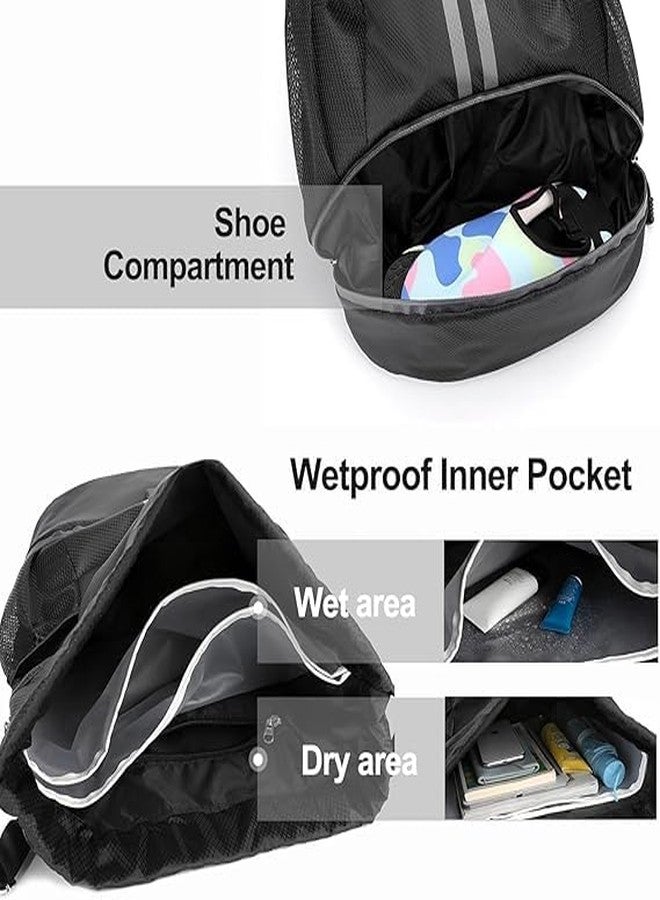 Sports Drawstring Bag Backpack for Men Women - Basketball Bag Gym Backpack Dedicated Shoe Compartment | Waterproof Large Space Gym Bag (Drawstring, Black, 22 Liter) - Image 2