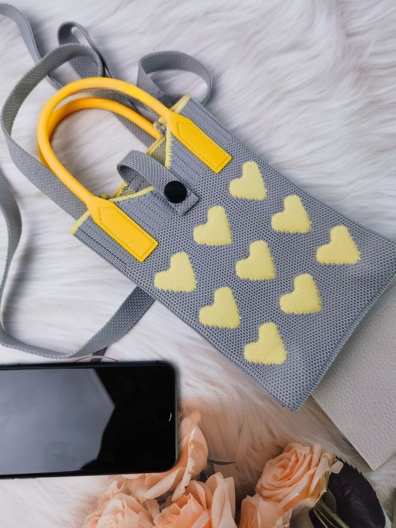 Texted Handbag Girl Love 2025 Mobile Phone Bag Wool Knitted Small Square Bag Crossbody Bag - Image 1