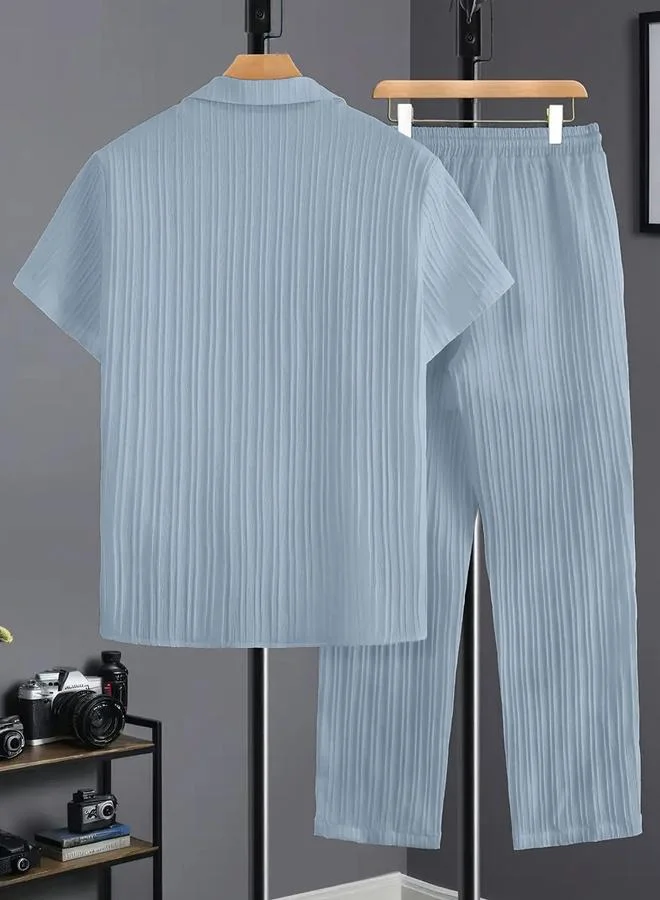 تايك تو Men Plus Size Patterned Panel Shirt and Pants Co-ord Set