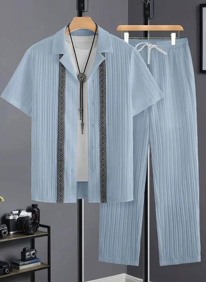 تايك تو Men Plus Size Patterned Panel Shirt and Pants Co-ord Set