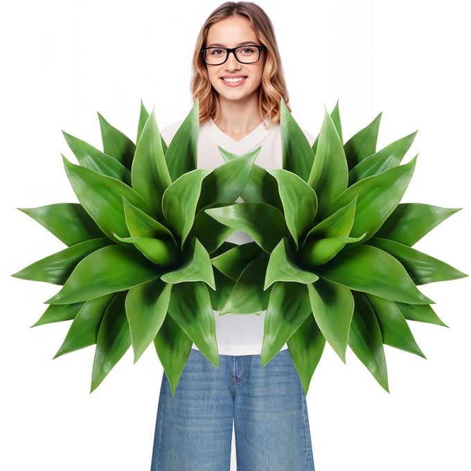 Artificial Agave Plant Set 28 Inch Faux Aesthetic Plants for Home Decor Realistic UV Resistant Fake Agave Plants Without Pot Set of 2