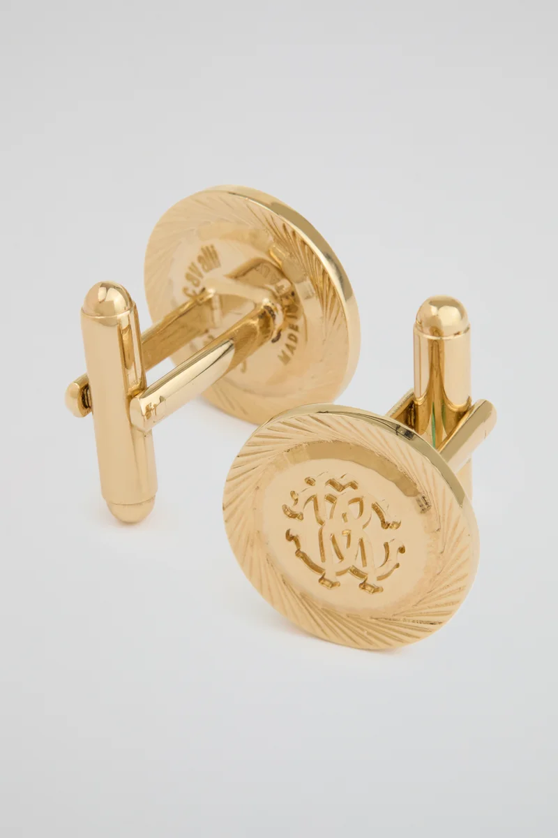 روبرتو كافالي Roberto Cavalli Gold-Tone Logo Round Cufflinks