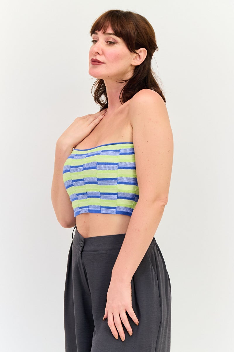 Bershka بلوزة نسائية بدون حمالات بتصميم مستقيم ومجموعة ألوان متعددة - Image 2