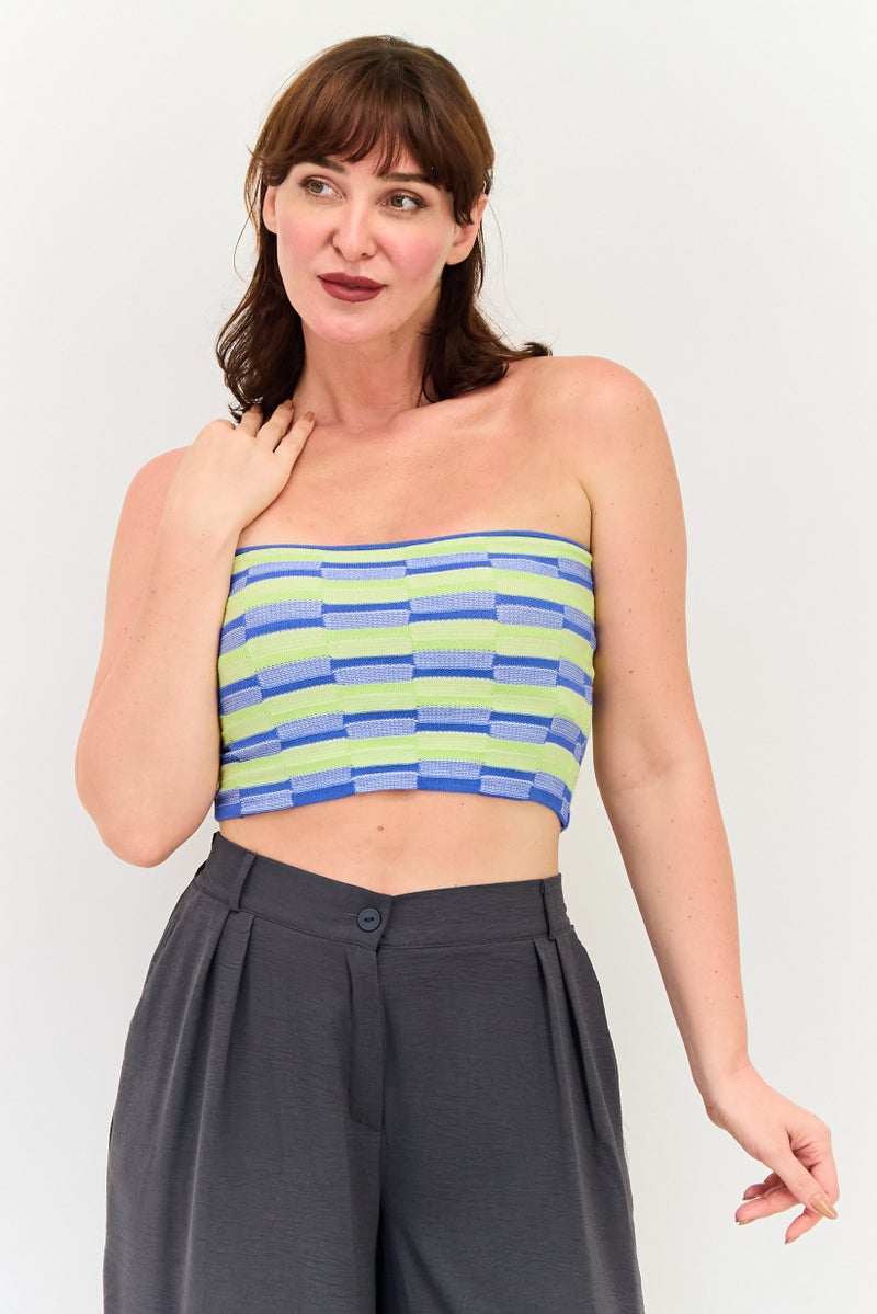 Bershka بلوزة نسائية بدون حمالات بتصميم مستقيم ومجموعة ألوان متعددة - Image 1