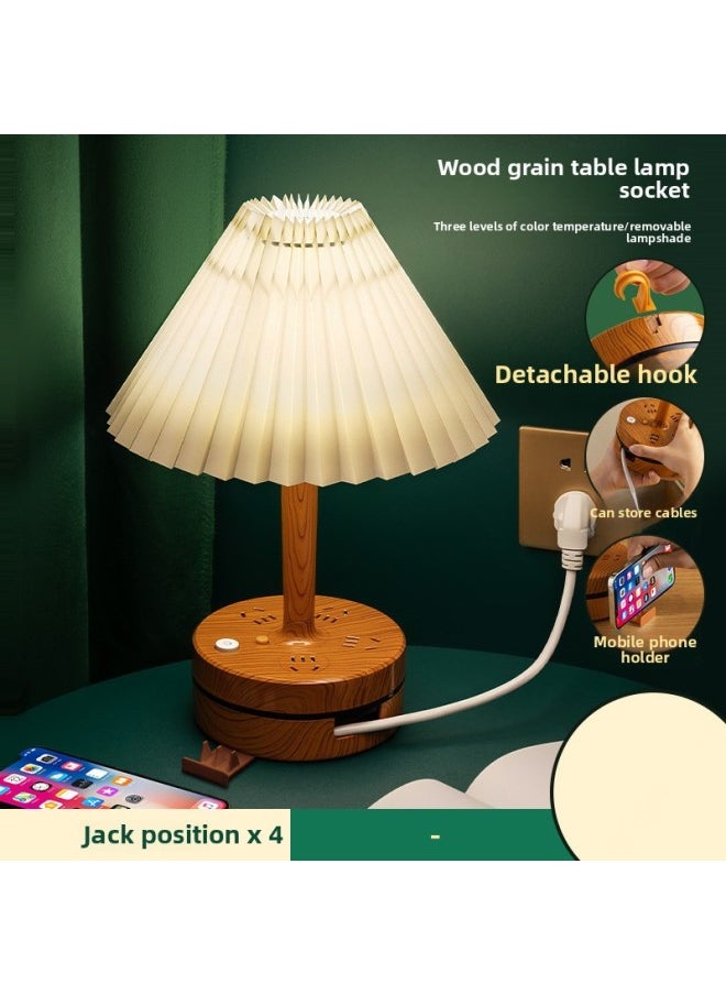 Generic - Fengniu Bedroom Eye Protection Desk Lamp With Cable Plug-in Household Office Dormitory Plug-in Board Long Line USB Multi-function Plug-in-Specifications:Fabric Wood Grain -Total Length: 2.8 M ] - Image 1