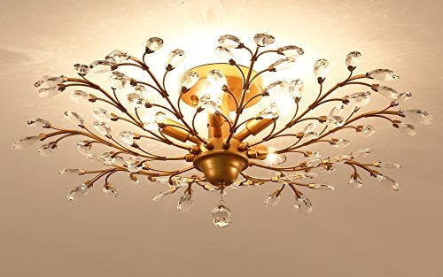 Garwarm Vintage K9 Clear Crystal Chandeliers Ceiling Lights Crystal Pendant Lighting Ceiling Light Fixtures Chandeliers Lighting for Living Room Bedroom Restaurant Porch Chandelier (5 Light,Gold) - Image 1
