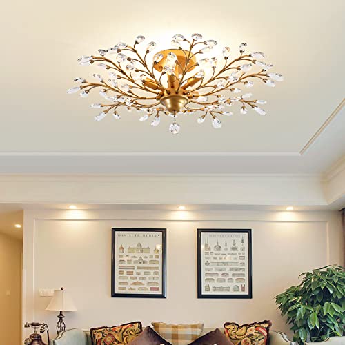 Garwarm Vintage K9 Clear Crystal Chandeliers Ceiling Lights Crystal Pendant Lighting Ceiling Light Fixtures Chandeliers Lighting for Living Room Bedroom Restaurant Porch Chandelier (5 Light,Gold) - Image 3