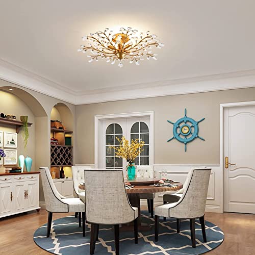 Garwarm Vintage K9 Clear Crystal Chandeliers Ceiling Lights Crystal Pendant Lighting Ceiling Light Fixtures Chandeliers Lighting for Living Room Bedroom Restaurant Porch Chandelier (5 Light,Gold) - Image 5