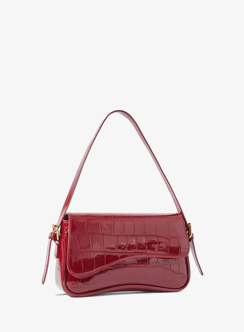 Styli Red Textured Flap Shoulder Bag