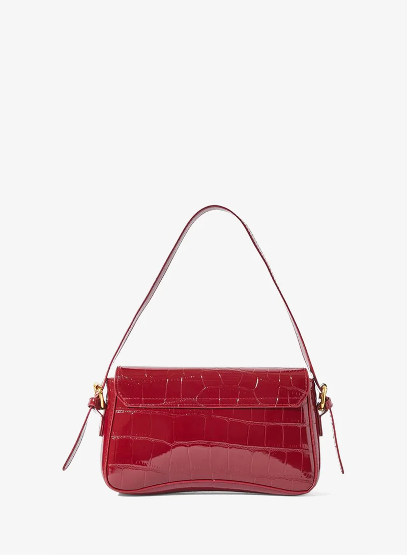 Styli Red Textured Flap Shoulder Bag