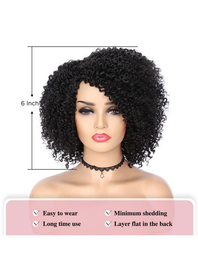 Quantum Love - Short Kinky Curly Wigs Side Part Afro Curly Wig For Black Women Twist Out African American Synthetic Wigs (Black 6 Inches) - Image 1