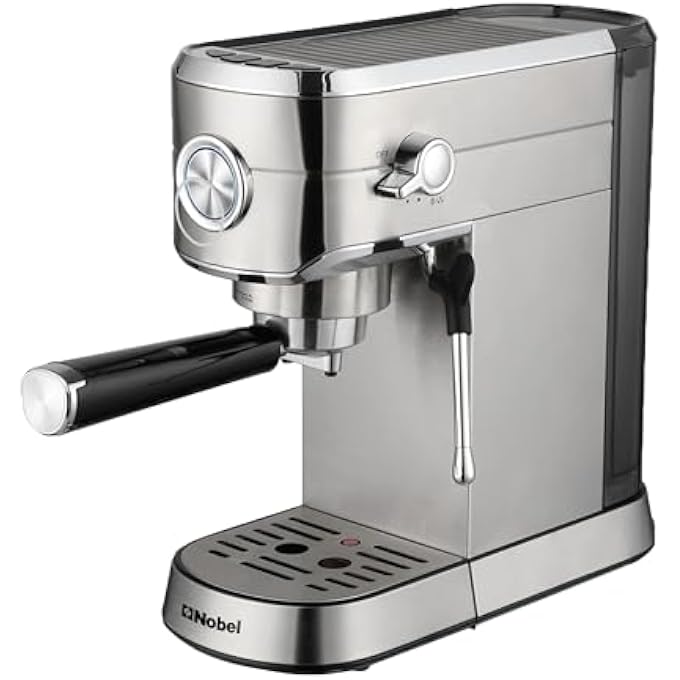 Nobel 1 Litrr Detachable Transparent Water Tank Coffee Machine With 15Bar Professional Pressure Espresso Automatic Dispenses With Cappuccino High Pressure Ncm15 Silver 1 Year Warranty - Image 1