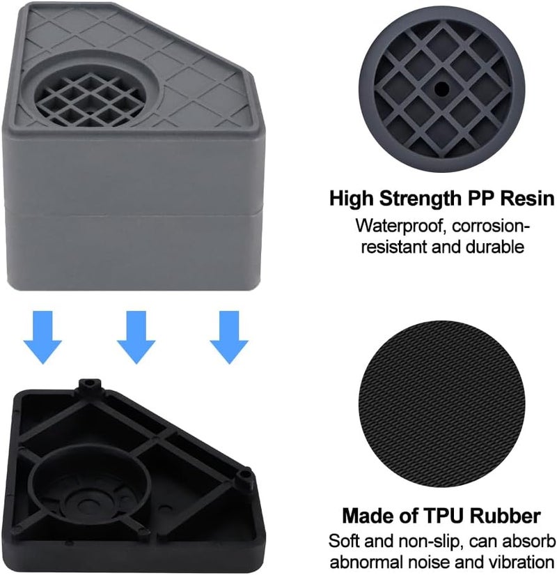 HMIEPRS 4 Pcs Anti Vibration Pads for Washing Machine, Washer and Dryer Pedestals High Friction Hard Wearing Square Rubber Foot, Non Slip & Noise Reducing Mat Protects Floor (Increase 3.14") - Image 2