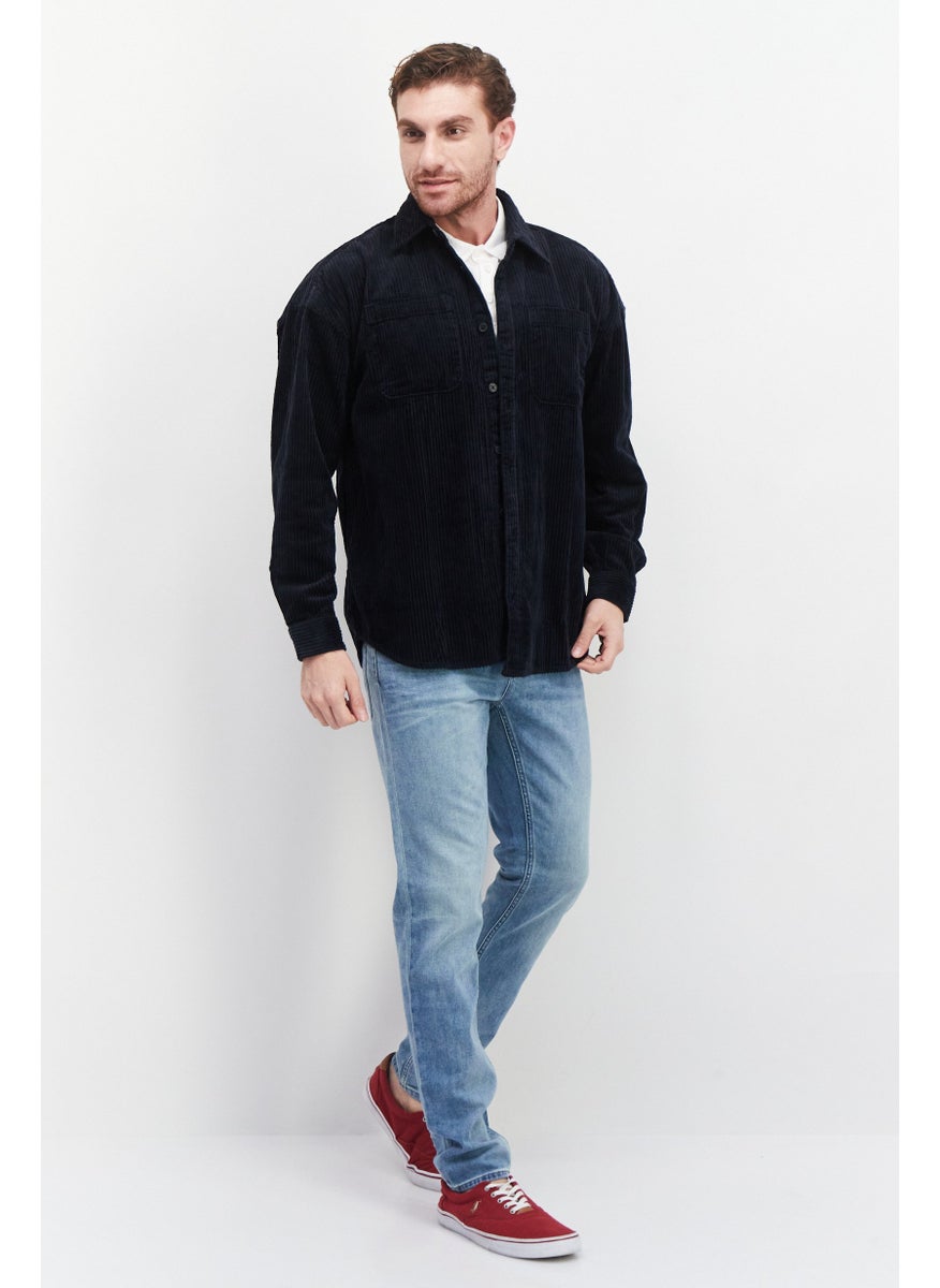 ESPRIT Men Regular Fit Textured Long Sleeve Casual Shirt, Navy  - Image 3