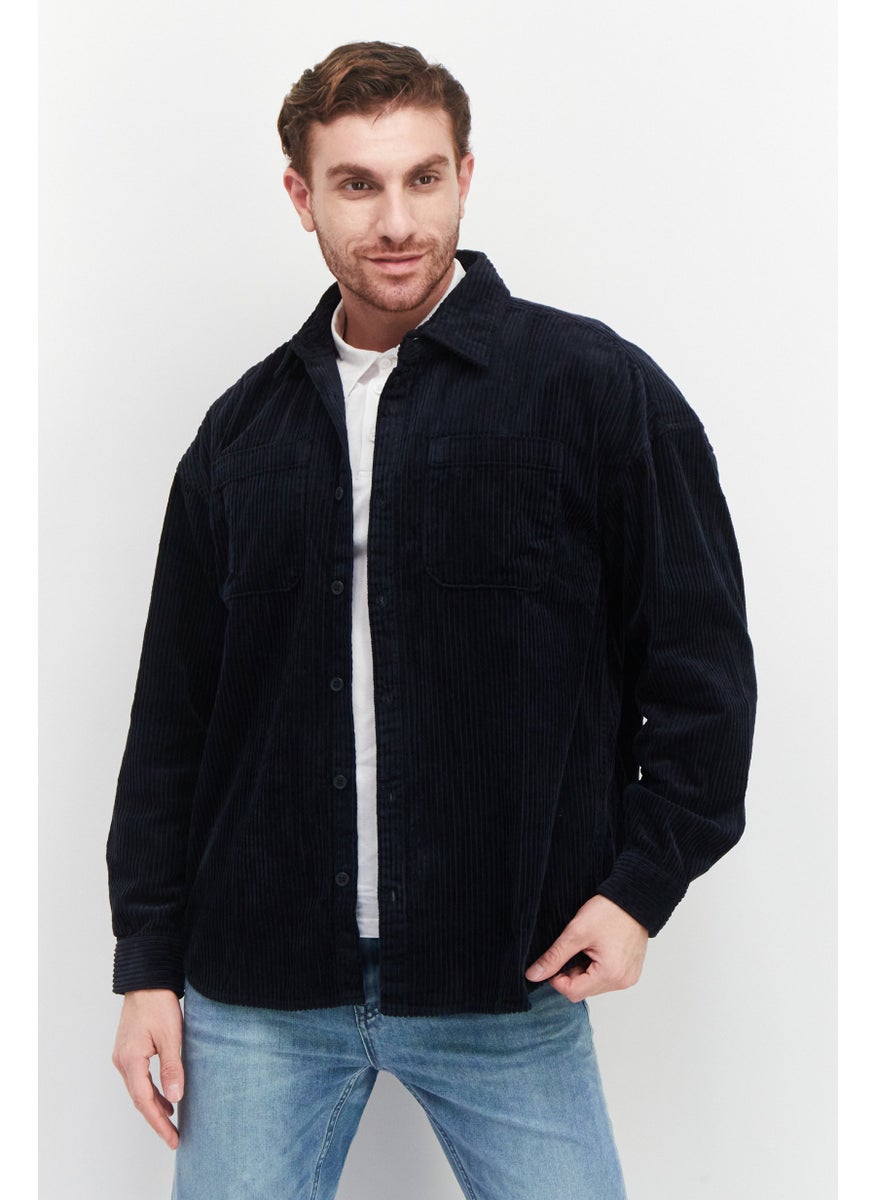 ESPRIT Men Regular Fit Textured Long Sleeve Casual Shirt, Navy  - Image 1