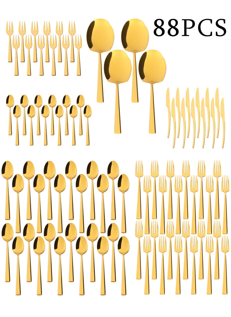 Life Smile 88 Pieces Cutlery Set Service for 24 person,Pure Stainless Steel Flatware Set,Mirror Polished Cutlery Utensil Set Include Spoon/Fork/Rice Server/Knife/Cake Fork/Tea Spoon  - Image 1