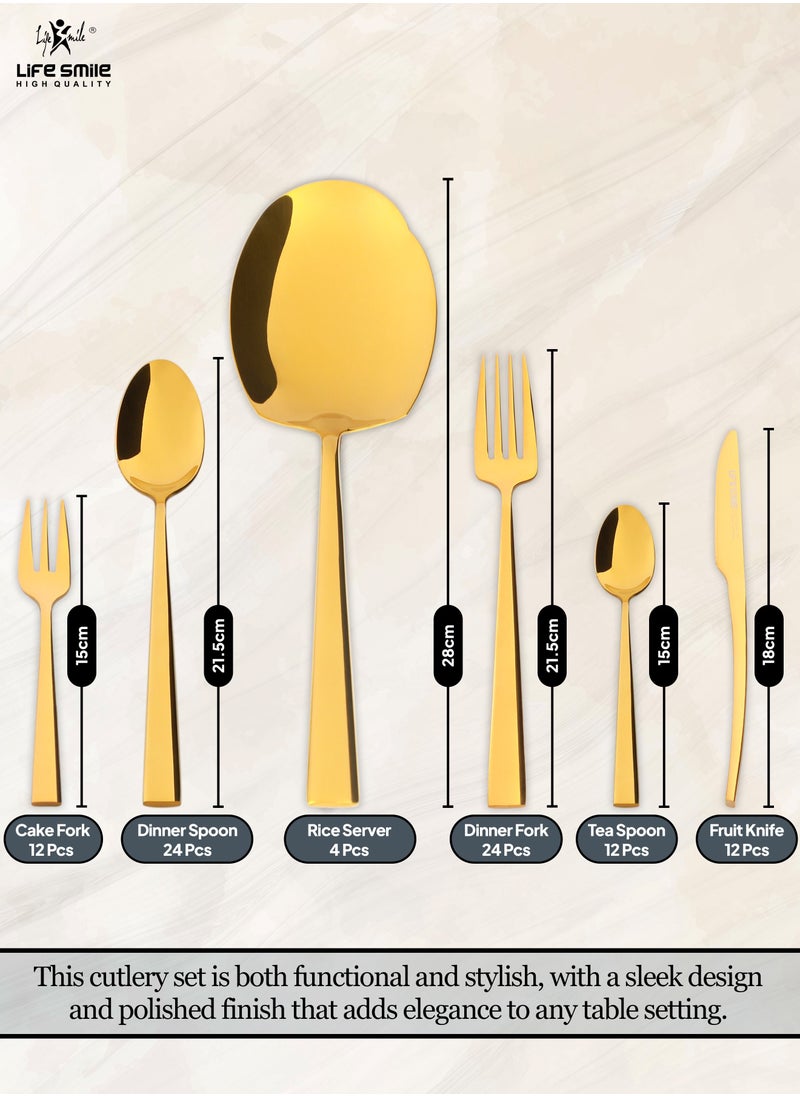 Life Smile 88 Pieces Cutlery Set Service for 24 person,Pure Stainless Steel Flatware Set,Mirror Polished Cutlery Utensil Set Include Spoon/Fork/Rice Server/Knife/Cake Fork/Tea Spoon  - Image 4