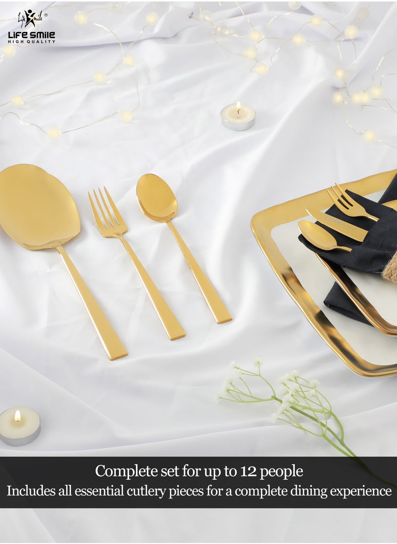 Life Smile 88 Pieces Cutlery Set Service for 24 person,Pure Stainless Steel Flatware Set,Mirror Polished Cutlery Utensil Set Include Spoon/Fork/Rice Server/Knife/Cake Fork/Tea Spoon  - Image 2