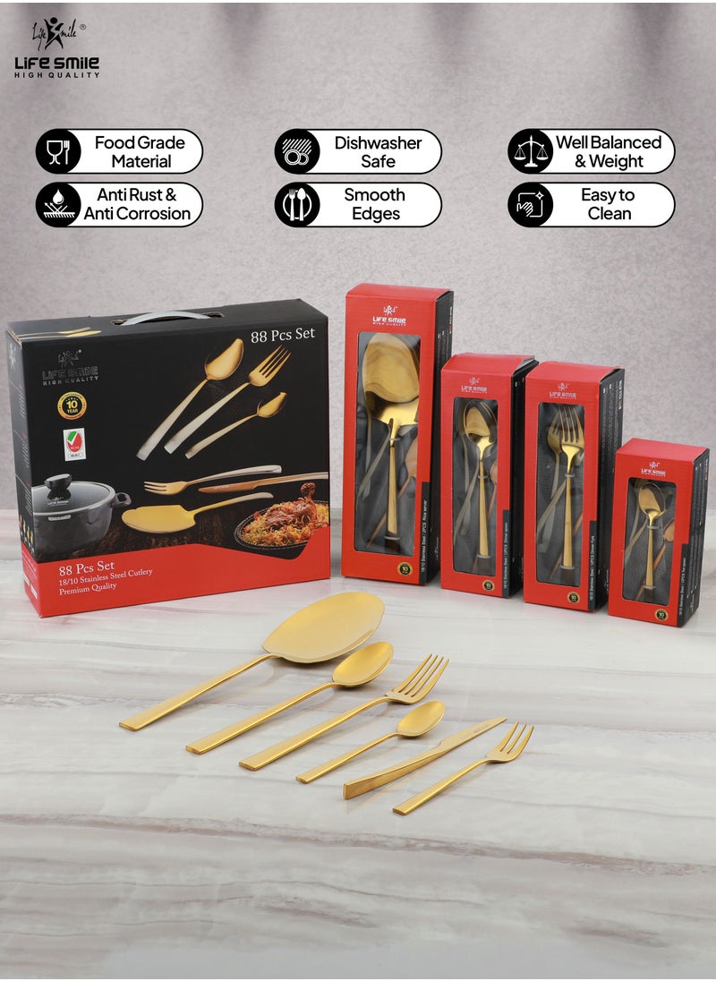 Life Smile 88 Pieces Cutlery Set Service for 24 person,Pure Stainless Steel Flatware Set,Mirror Polished Cutlery Utensil Set Include Spoon/Fork/Rice Server/Knife/Cake Fork/Tea Spoon  - Image 3