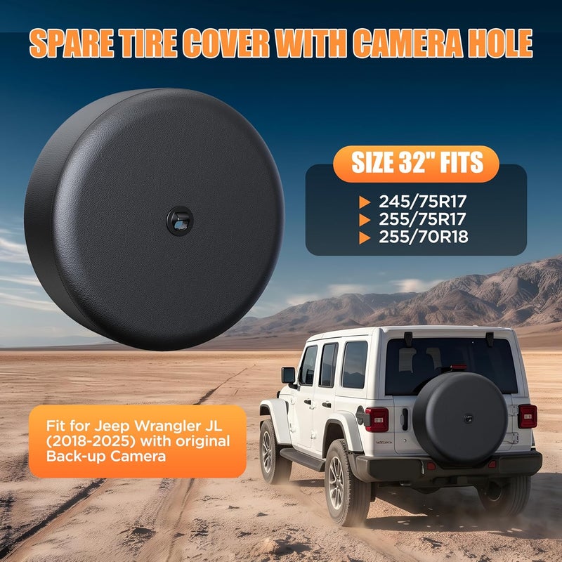 MOONET Tire Cover with Camera Hole, for Jeep Wrangler JL with Back-up Camera, Sport & Sahara (2018-2021), Fits 245/75R17, 255/75R17, 255/70R18 - Image 2