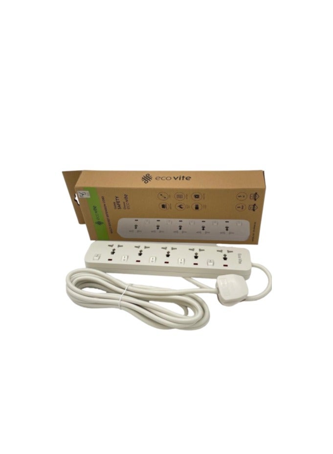 eco vite EcoVite 5-Way Extension Cord with Individual Switches – 5 Universal Sockets | 5-Meter Heavy Duty Cable | Multi Plug Power Strip | Flame-Retardant Body | ECAS Approved | Ideal for Home and Office - Image 1
