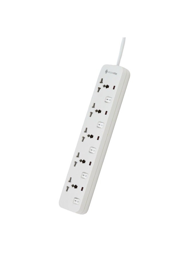 eco vite EcoVite 5-Way Extension Cord with Individual Switches – 5 Universal Sockets | 5-Meter Heavy Duty Cable | Multi Plug Power Strip | Flame-Retardant Body | ECAS Approved | Ideal for Home and Office - Image 2