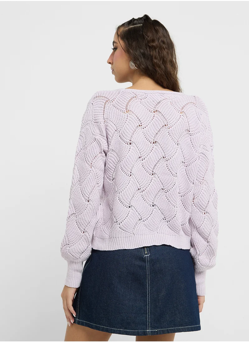 جينجر Scallop Pattern Sweater