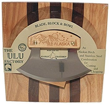 Ulu Factory Alaska Ulu Birch Walnut Stripe Wood Chopping Bowlboard Mountain Dipper Design Handle 1