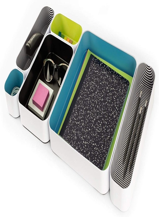Three by Three Seattle 6 Piece Metal Organizer Tray Set for Storing Makeup, Stationery, Utensils, and More in Office Desk, Kitchen and Bathroom Drawers (2 Inch, Assorted Colors, Stripes) - Image 5