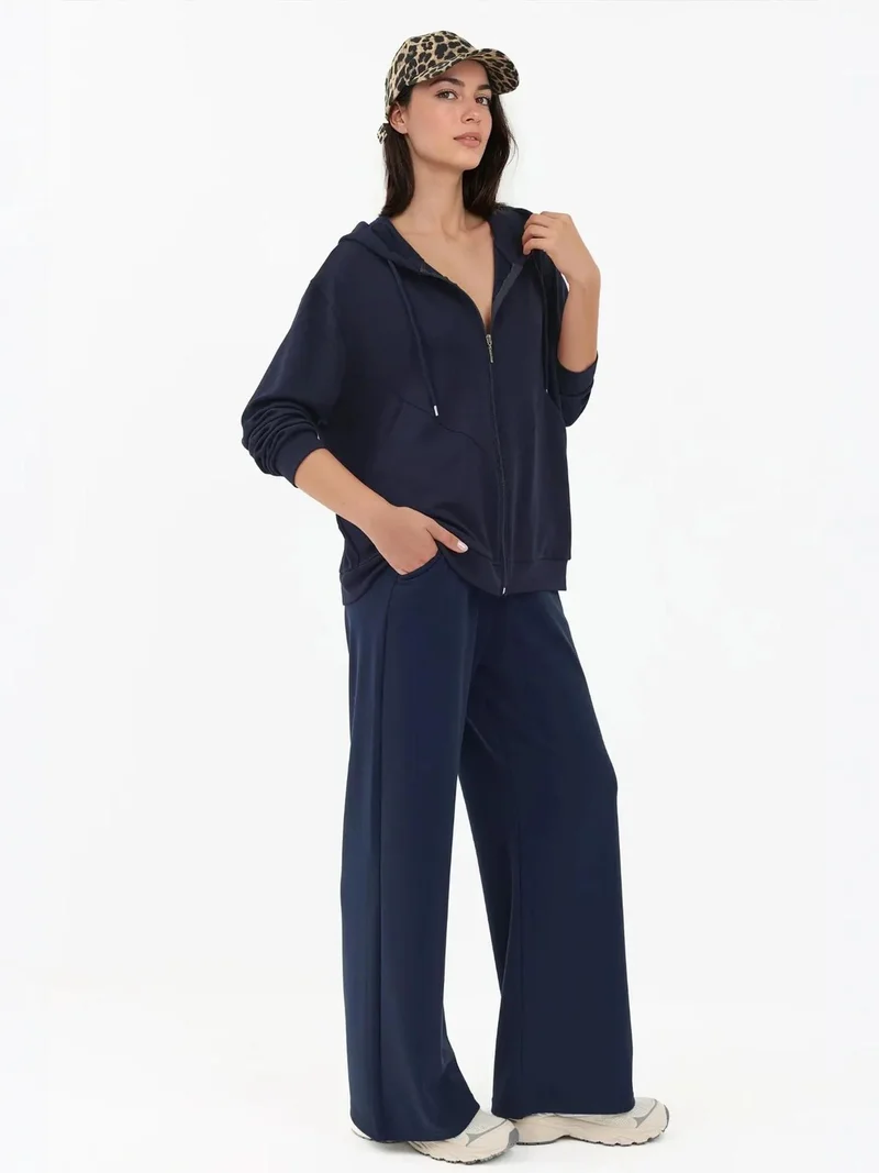 HICCUP Navy Blue Soft Touch Full Zip Hoodie Sweatshirt for Women | Best Price UAE