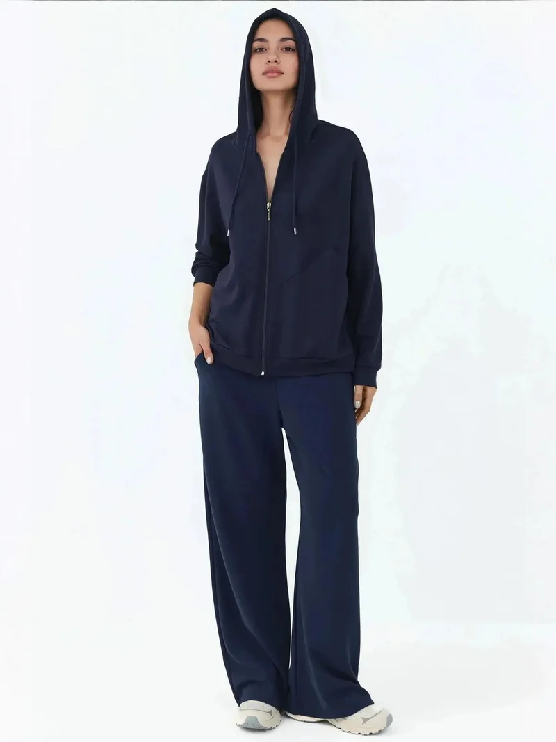 HICCUP Navy Blue Soft Touch Full Zip Hoodie Sweatshirt for Women | Best Price UAE