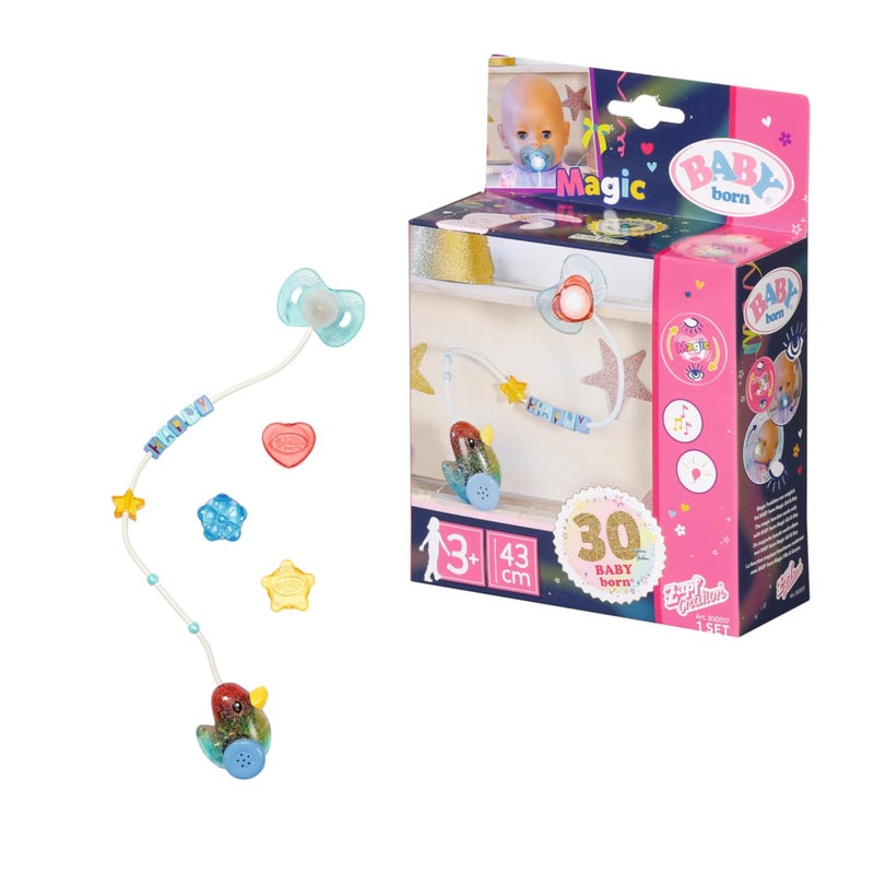 BABY Born 830017 BABY Birthday Interactive Magic Dummy 43 cm-For Toddlers 3 Years and Up-Opens and Closes Doll's Eyes Includes Dummy and Colourful Chain - Image 1