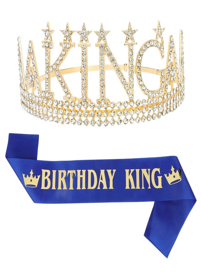 Amariver Birthday King Crown and Sash for Men Gold King Tiaras for Birthday Party Decorations - Image 1