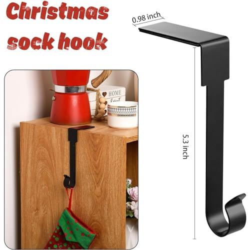 Guojanfon 4 Pack Christmas Stockings Holder Hanger, Metal Hooks for Hanging Christmas Stockings,Stocking Holders for Mantle for Christmas Decorations (Black) - Image 3
