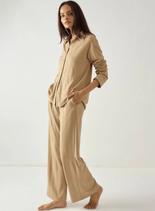 Femmella  Women Textured Jersey Shirt and Pants Lounge Set for Women | Best Price UAE
