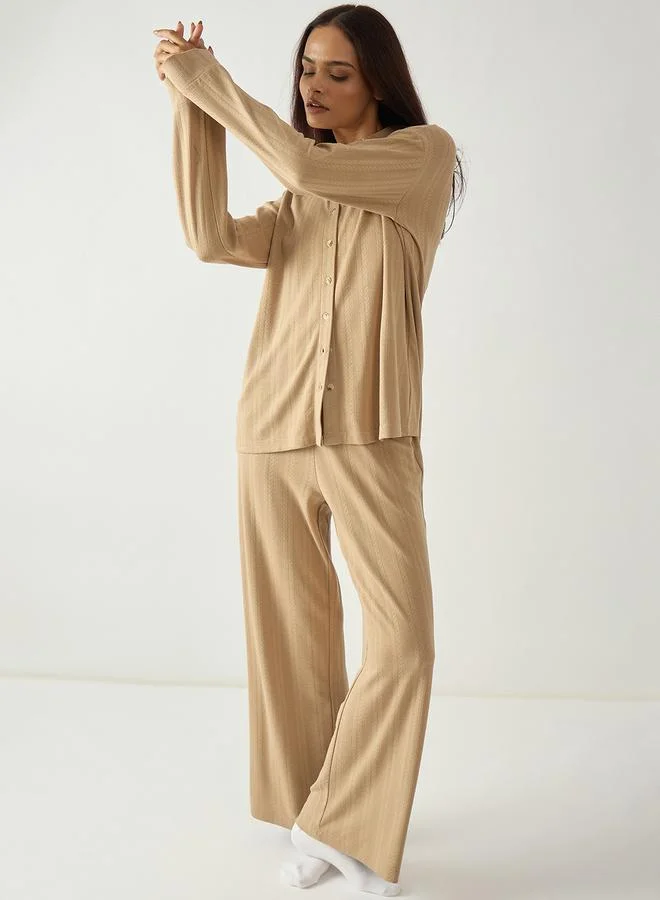 Femmella  Women Textured Jersey Shirt and Pants Lounge Set for Women | Best Price UAE