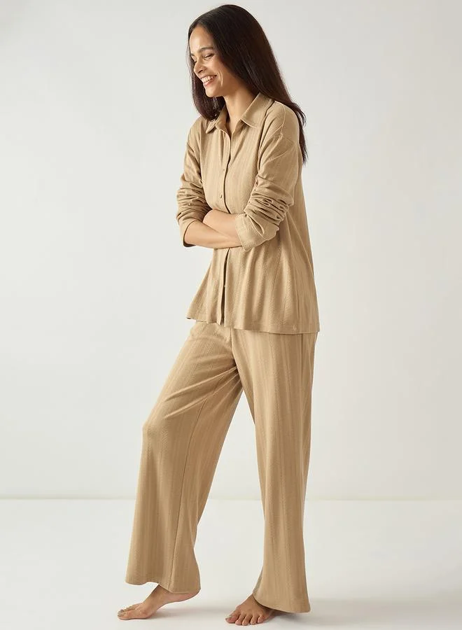 Femmella  Women Textured Jersey Shirt and Pants Lounge Set for Women | Best Price UAE