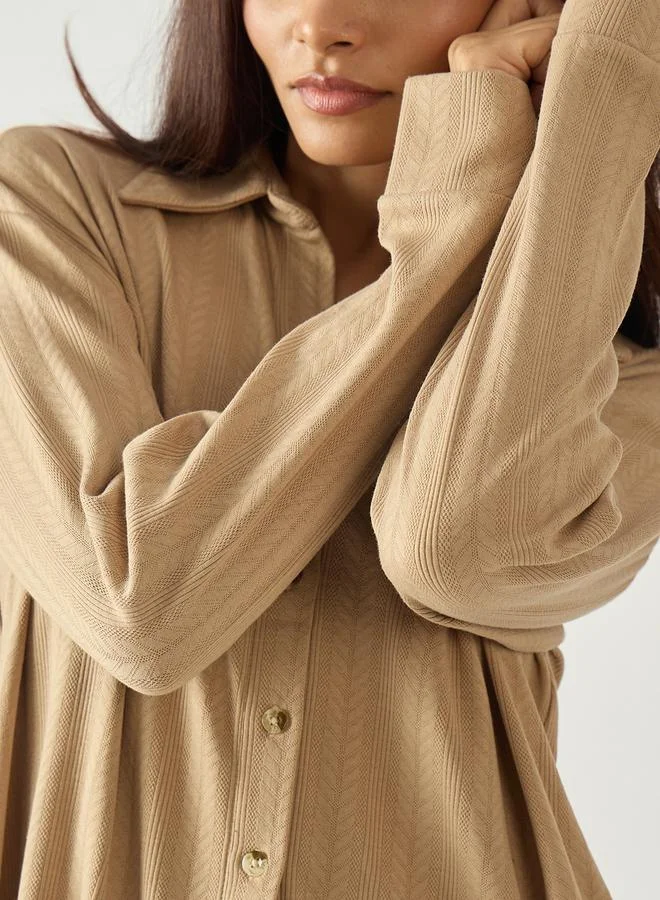 Femmella  Women Textured Jersey Shirt and Pants Lounge Set for Women | Best Price UAE