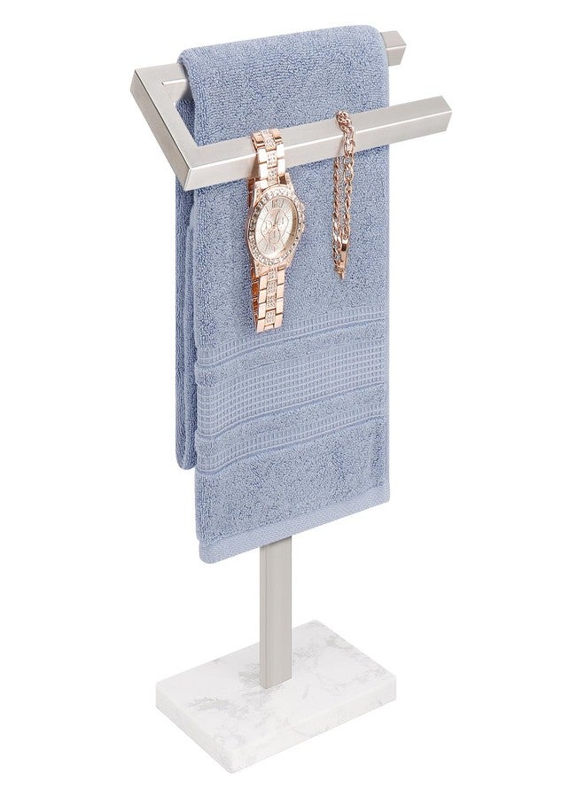 Livabber Standing Hand Towel Holder, 304 Stainless Steel Hand Towel Rack Stand with Heavy Marble Base, Bath Accessories, Towel Ring for Bathroom Kitchen Countertop, 14 Inch (Brushed Nickel) - Image 1