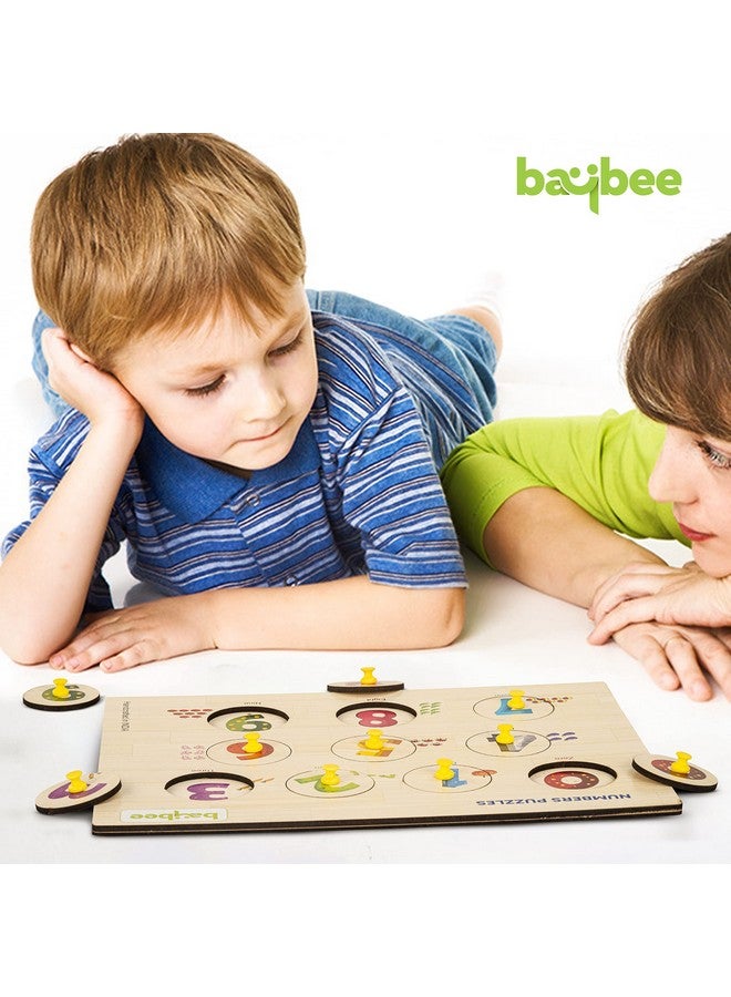 بيبي لوحة أحجية العد من BAYBEE، ألعاب تعليمية مبكرة لمرحلة ما قبل المدرسة، ألعاب تعليمية للرياضيات للأطفال الصغار، مقبض أحجية خشبي مُثبت للأطفال من عمر سنتين فما فوق، للأولاد والبنات (عد الأعداد من 0 إلى 9) - Image 2