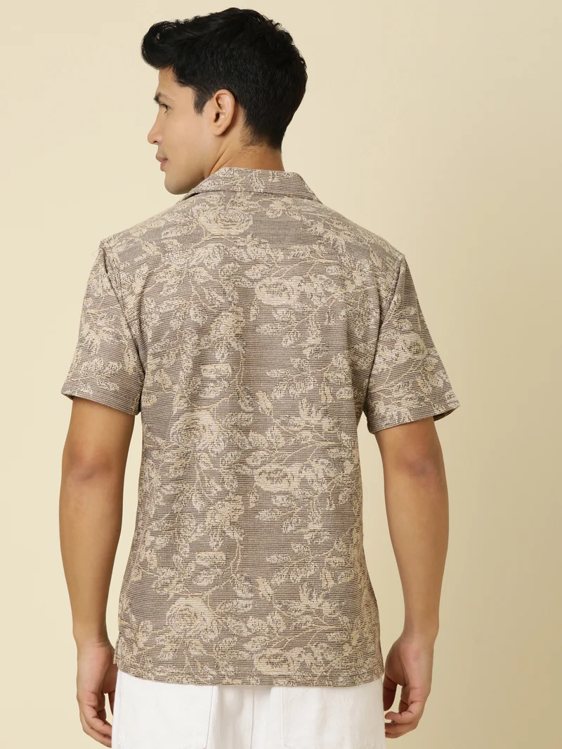 Joven Men Printed Casual Brown Oversized Half Sleeve Shirt